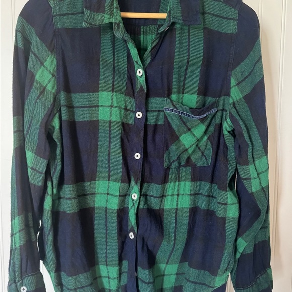 AERIE | Green Blue Plaid Flannel Boyfriend Button Top & Jogger set | Sz Medium - Picture 5 of 10